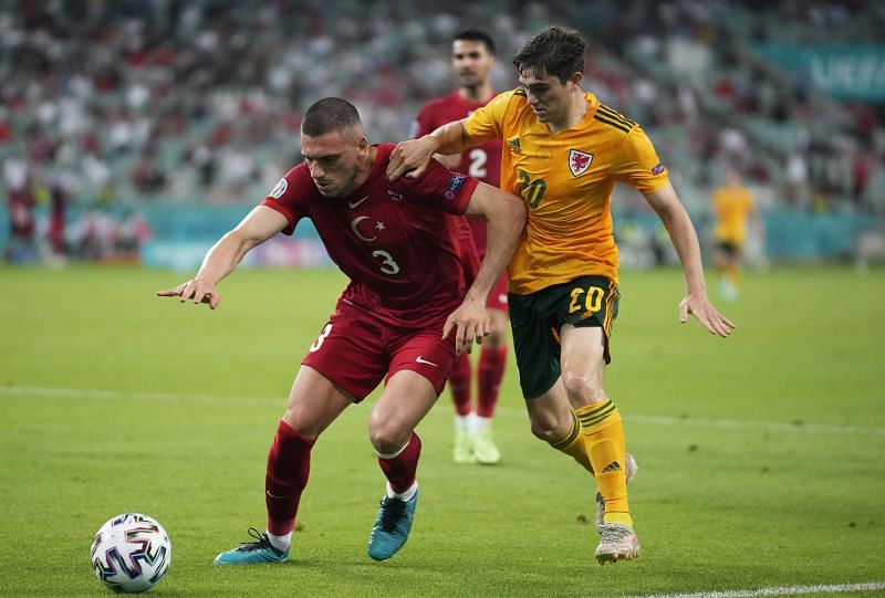 Merih Demiral (left) in action for Turkey at Euro 2020