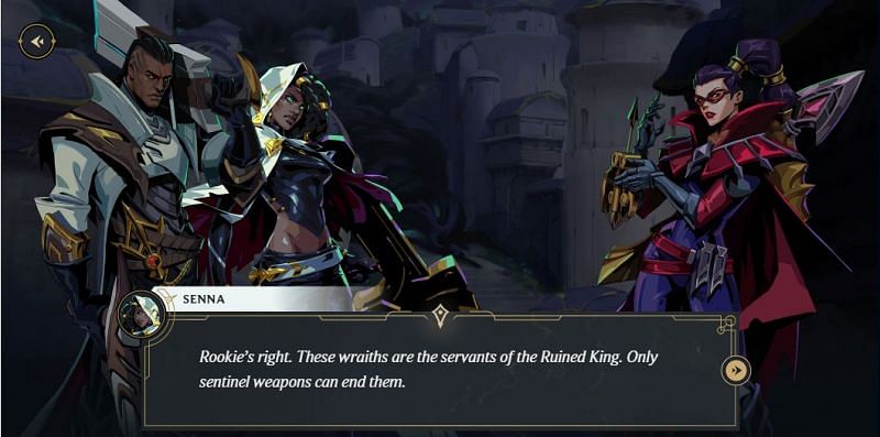 Senna mentions Sentinel Weapons in League of Legends (Image via Riot Games)