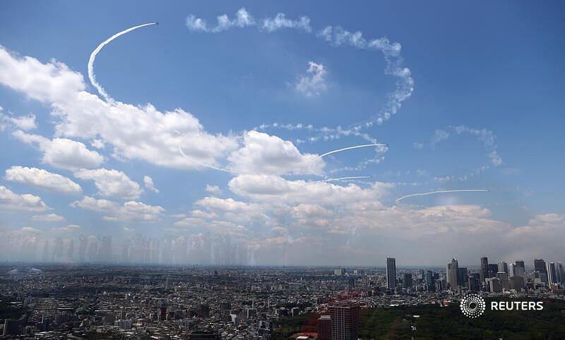 Olympic Rings in Tokyo&#039;s sky (Credit: Reuters Twitter)