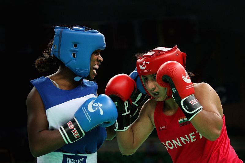 Pooja Rani (in red) will look to make her mark on the 2021 Olympics