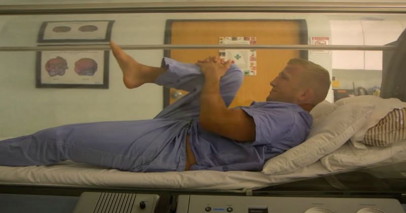 TJ Dillashaw using the hyperbaric chamber (via YouTube)