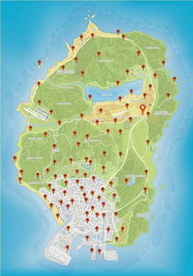 A map of all 100 Action Figures in GTA Online (Image via GTA Fandom Wiki)