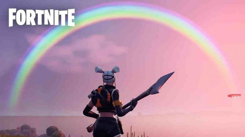 The rainbow arching across the Fortnite sky (Image via Optic Flux)