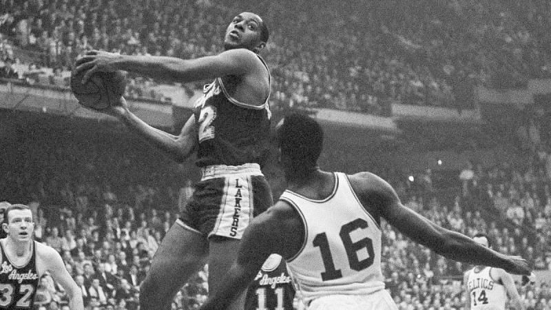 Elgin Baylor of the LA Lakers in the 1962 NBA Finals [Source: Los Angeles Times]