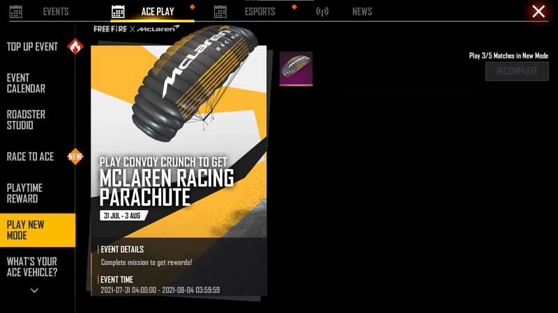 Click on the claim button beside the parachute to obtain it. (Image via Free Fire)
