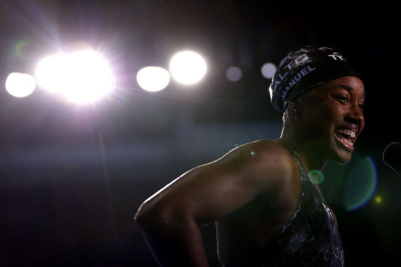 Simone Manuel at winning the 50m freestyle event at US Olympic Team Trials