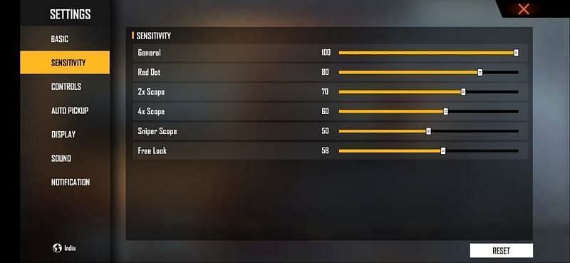 Free Fire sensitivity settings for headshots in mid-and long-range