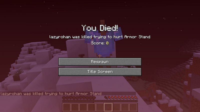 Death message when the player trtes to hurt the armor stand (Image via Minecraft)