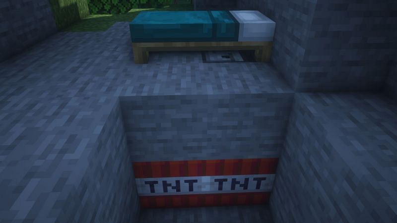 TNT trap under the bed (Image via Minecraft)