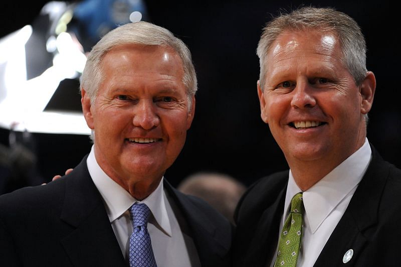 Former Lakers player and Genral Manager Jerry West (L) with Team President Danny Ainge.