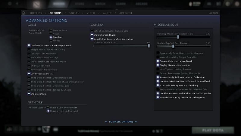 The Advanced Options menu in Dota 2 (Image via Valve)