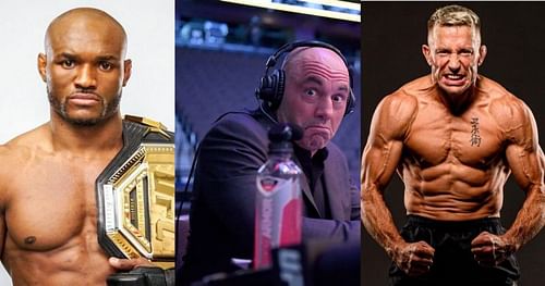 Kamaru Usman (left), Joe Rogan (center) and Geroges St-Pierre (right) via official Instagram accounts