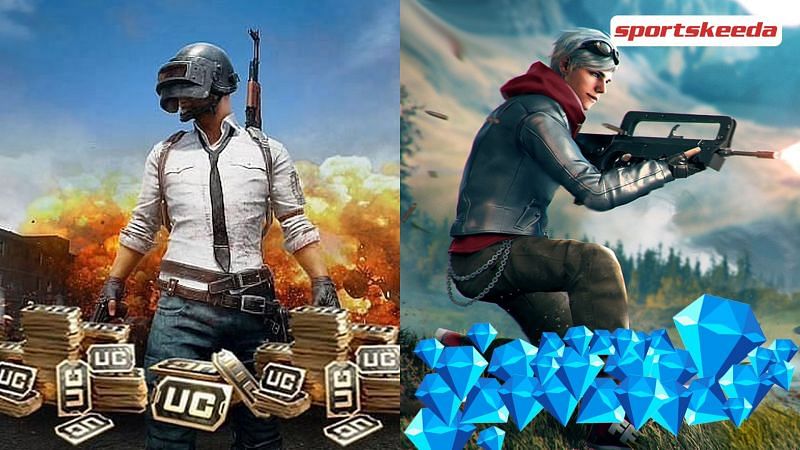 Free Fire and BGMI currencies are diamonds and UC, respectively (Image via Sportskeeda)