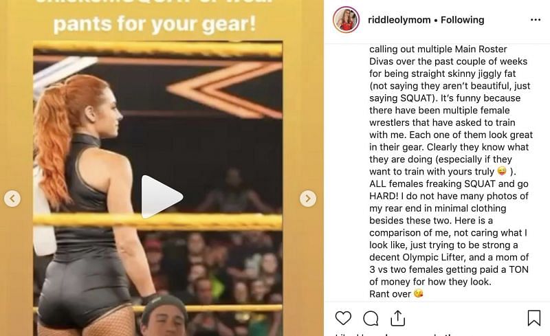 Riddle&#039;s wife&#039;s now-deleted Instagram post