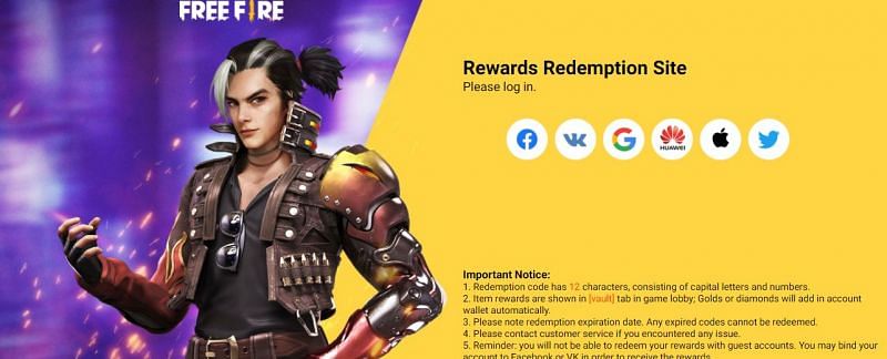 The Free Fire redeem code website