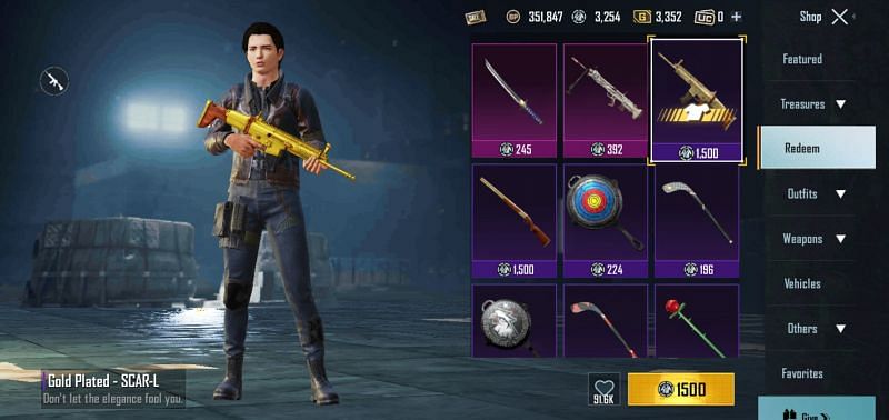 The Gold Plated Scar-L in BGMI (Image via Battlegrounds Mobile India)