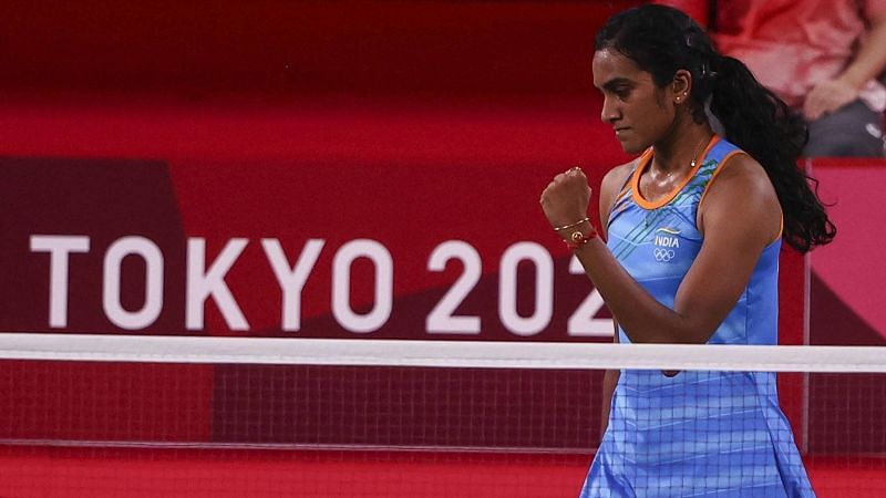 PV Sindhu celebrates after winning a point (Image Credits: Team India Twitter)