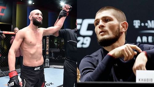 Khamzat Chimaev (left) and Khabib Nurmagomedov (right)