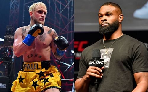 Jake Paul (left); Tyron Woodley (right)