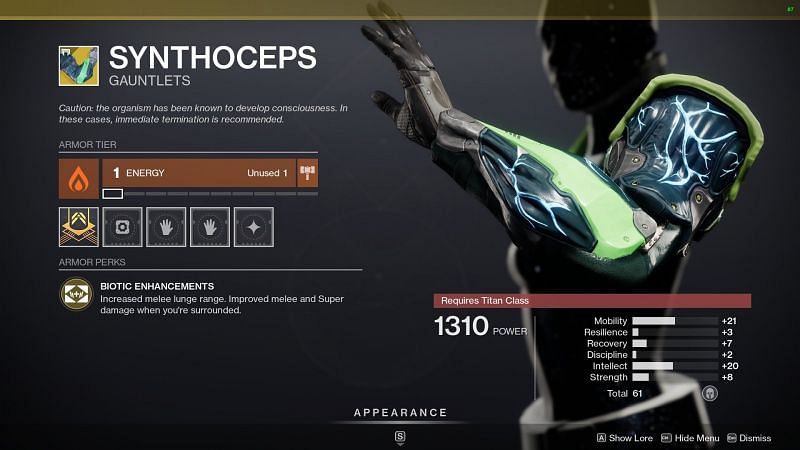 Synthoceps Exotic Titan gauntlet (Image via Destiny 2)