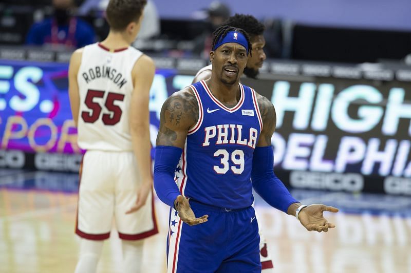 Dwight Howard (#39) of the Philadelphia 76ers is one of the few players with the most technical fouls in the 2020-21 NBA season.