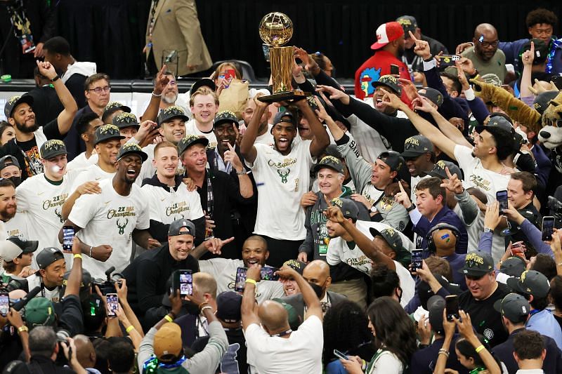 Milwaukee Bucks celeberate their NBA Finals win