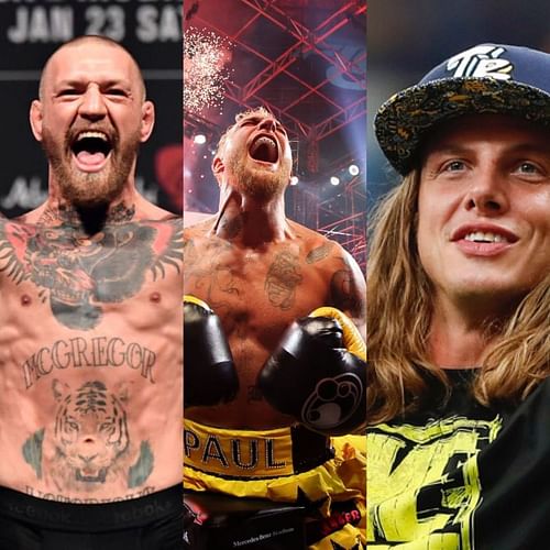 Conor McGregor (left), Jake Paul (center) and Matt Riddle (right)