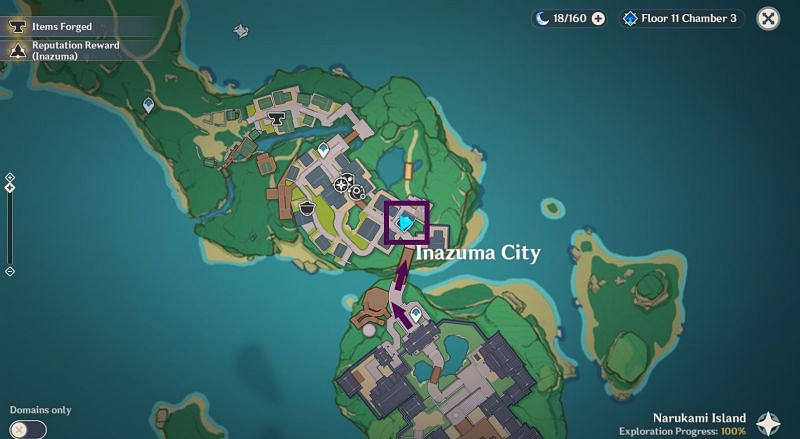 Location of Inazuma Souvenir Shop on the map (Image via Genshin Impact)