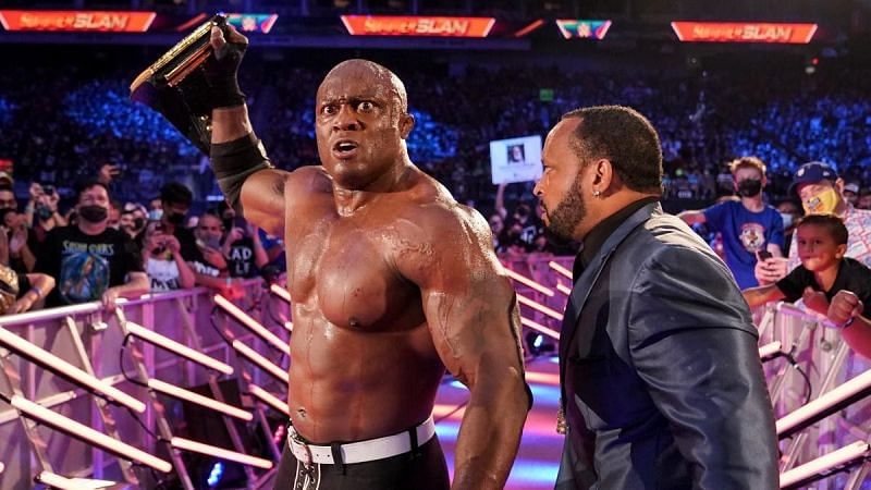 Bobby Lashley and MVP after Lashley&#039;s SummerSlam match