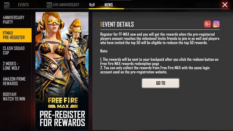 Free Fire Max is now open for pre-registration