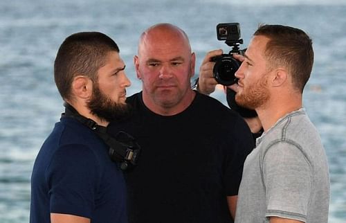 Khabib Nurmagomedov (left); Justin Gaethje (right)