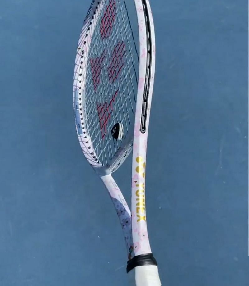 Osaka&#039;s new racket with the Yonex logo and text (Source: Naomi Osaka&#039;s latest Instagram post)