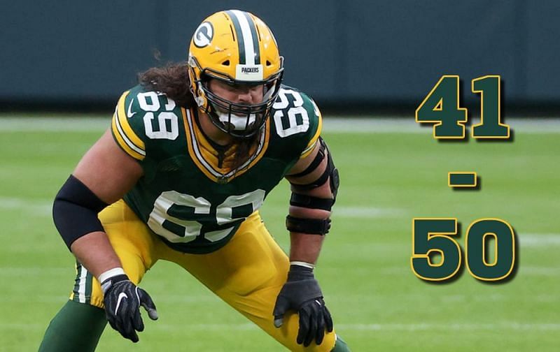 Green Bay Packers offensive tackle David Bakhtiari comes in at number 41