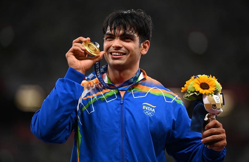 Neeraj Chopra with his Olympic gold