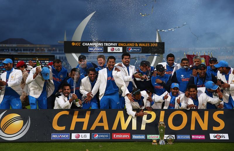 Indian players celebrating their 2013 Champions Trophy win.