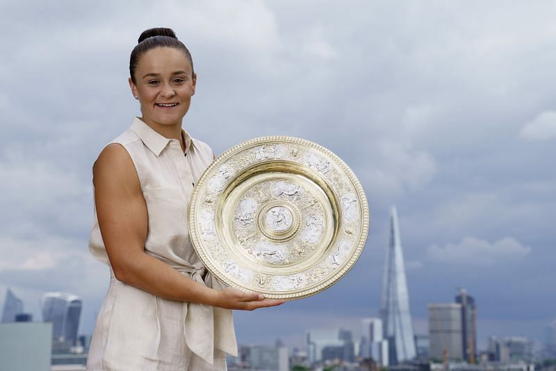 Ashleigh Barty with the Venus Rosewater Dish after winning Wimbledon 2021