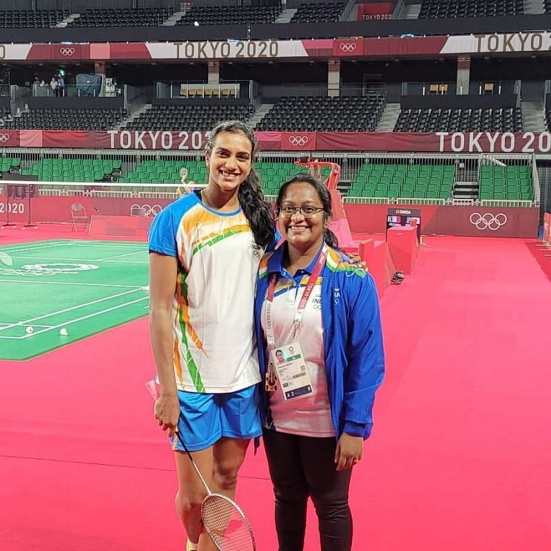 PV Sindhu with Evangeline Baddam at the Tokyo Olympics