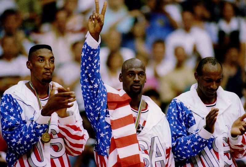 Michael Jordan (center) at the 1992 Barcelona Olympics [Source: USA Today]