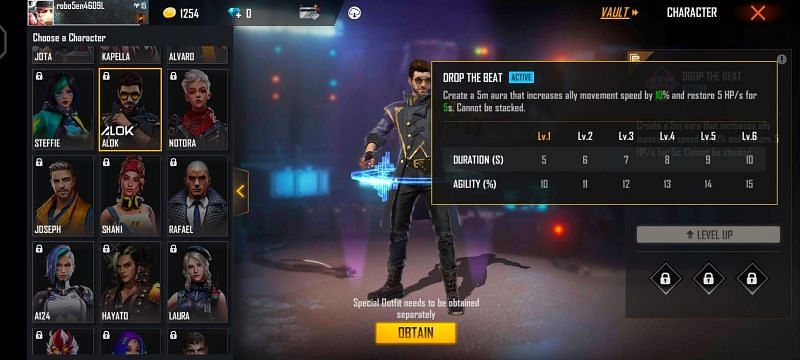 Alok&#039;s Drop the Beat can heal 5 HP per second for five seconds at base level (Image via Free Fire)