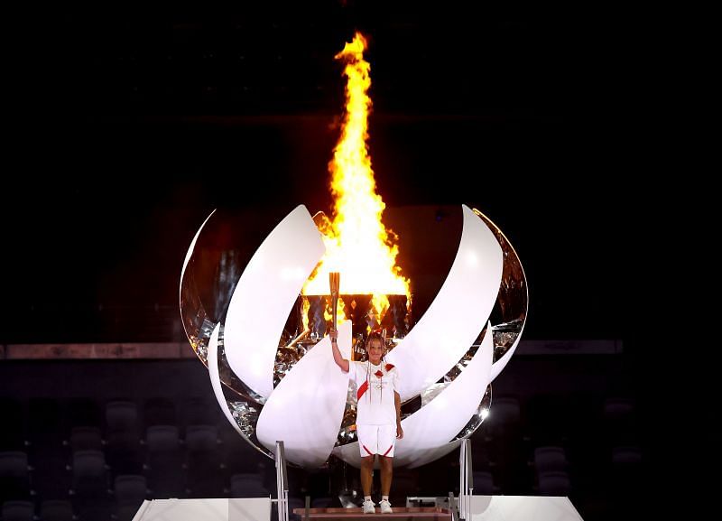 Naomi Osaka after lighting the Olympic Cauldron