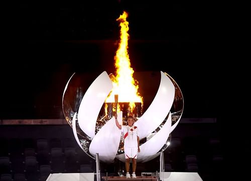 Naomi Osaka after lighting the Olympic Cauldron