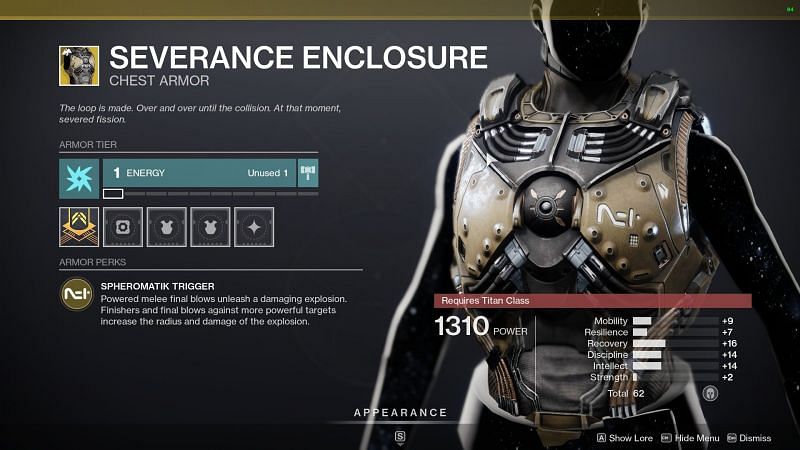 Titan exotic chest armor, Severance Enclosure (Image via Bungie)