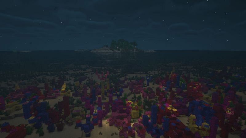 An island infront of a coral reef (Image via Minecraft)