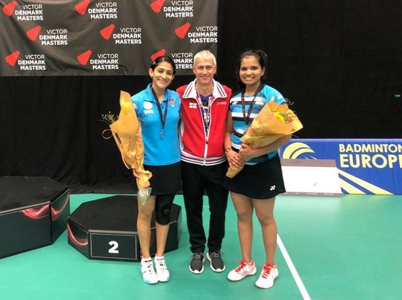 Ashwini Ponnappa (left) and N Sikki Reddy after the prize distribution function on Sunday