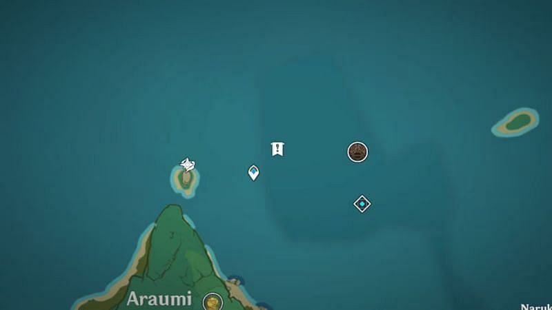 Old Stone Slate map location by the Araumi Ruins teleport waypoint (Image via Genshin Impact)