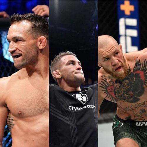 Michael Chandler (left), Dustin Poirier (center) and Conor McGregor (right)