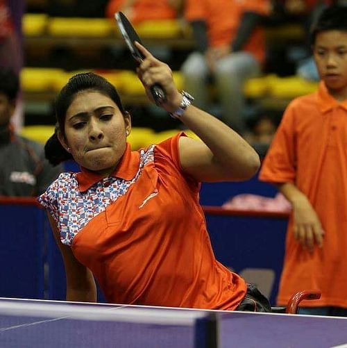 India's Sonalben Patel in action.