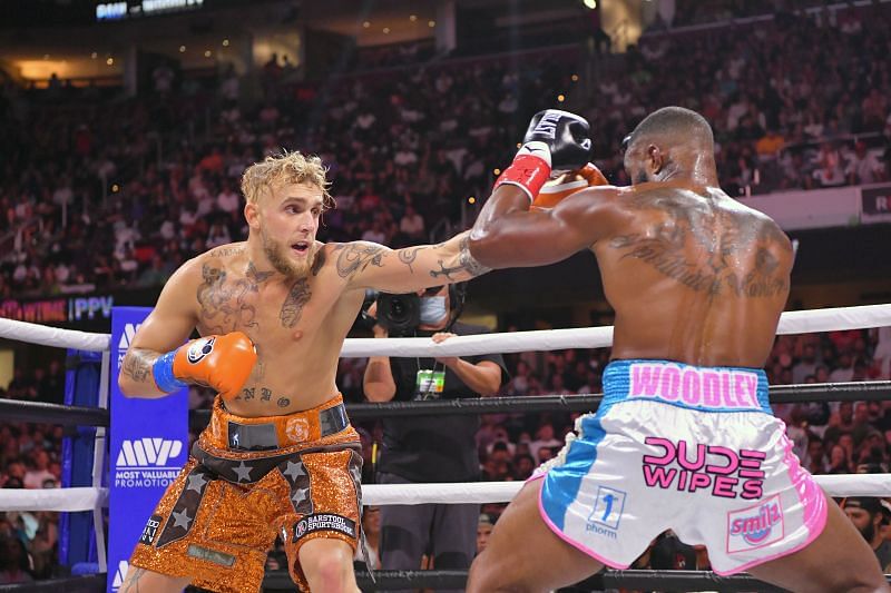 Jake Paul in action against Tyron Woodley