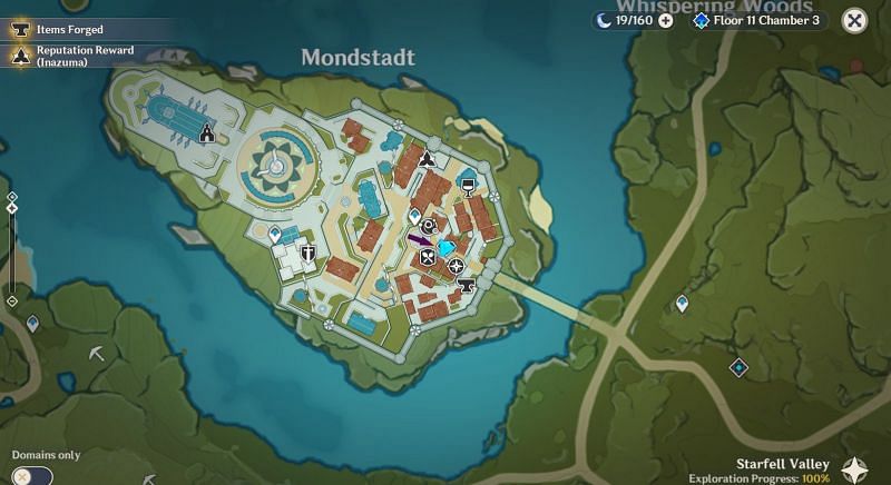 Location of Mondstadt Souvenir Shop on the map (Image via Genshin Impact)
