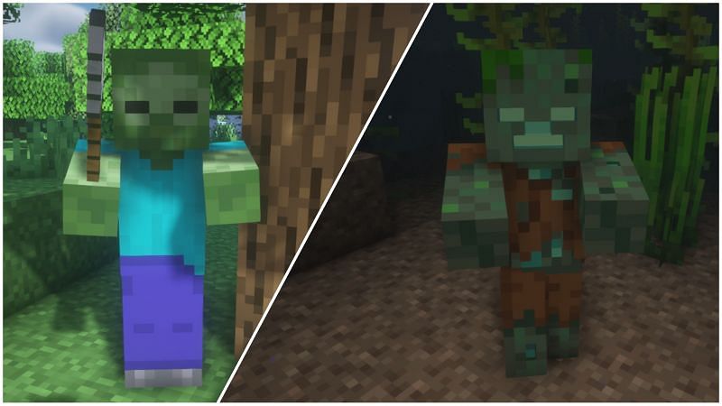 Difference between zombies and drowneds (Image via Minecraft)